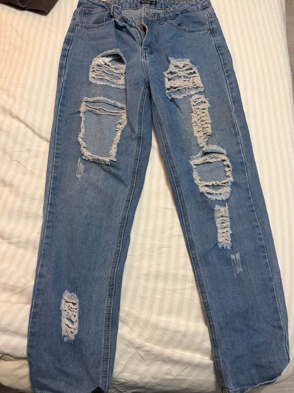 Nasty Gal Light Blue Distressed Boyfriend Jeans